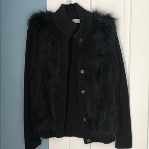 Michael Kors black/faux fur snap cardigan